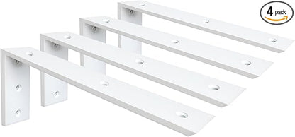 WINKER Countertop Support Bracket 4 Pack Heavy Duty 3/8" Thick Hidden L Shelf Bracket 16" x 6" x 2.5" Metal Corbels for Quartz/Granite/Wood/Concrete/Laminate Countertops, White