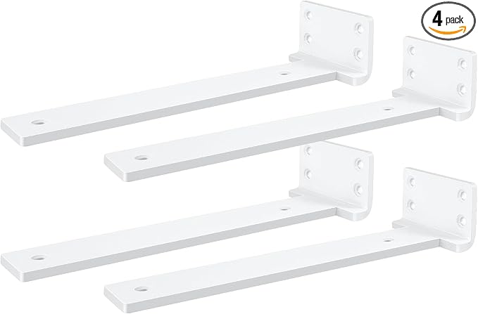 Heavy Duty Shelf Brackets, Floating Shelf Bracket 8 inch 4 Pack L Brackets for Shelves White Metal Support Bracket for DIY Decorative with Screws