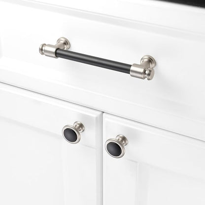 KOOFIZO 10 Pack Black and Nickel Kitchen Cabinet Knobs Matte Black and Silver Drawer Knobs 1960 Round Single Hole Cabinet Pulls for Cabinets Drawers Dresser Cupboard Bedroom Bathroom