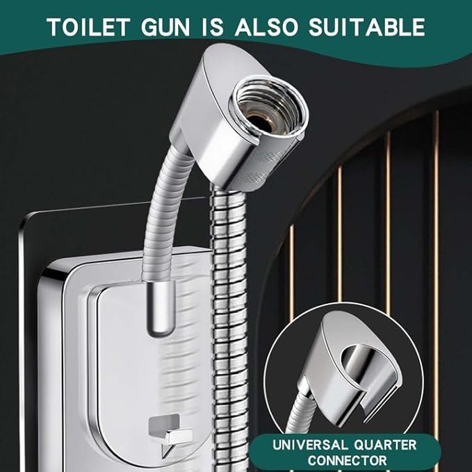 Shower Head Holder Wall Mount, 360° Adjustable Handheld, No-Drill Strong Adhesive Wand Bracket, Waterproof, Fits Handles up to 0.83 in (2.1 cm), Bathroom Accessories, Chrome Finish