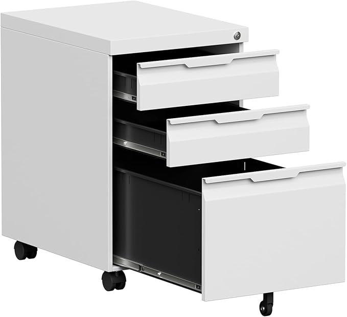 3 Drawer Mobile File Cabinet with Wheels, File Cabinet with Lock, Filing Cabinets for Home Office, Rolling Filing Cabinets Under Desk Storage for Letter/Legal/A4 Files