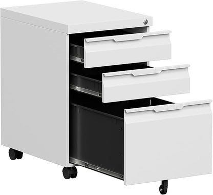 3 Drawer Mobile File Cabinet with Wheels, File Cabinet with Lock, Filing Cabinets for Home Office, Rolling Filing Cabinets Under Desk Storage for Letter/Legal/A4 Files