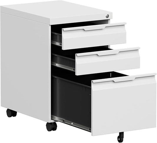 3 Drawer Mobile File Cabinet with Wheels, File Cabinet with Lock, Filing Cabinets for Home Office, Rolling Filing Cabinets Under Desk Storage for Letter/Legal/A4 Files