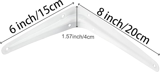 ZOENHOU 24 Pack 6 x 8 Inch White Shelf Brackets, Heavy Duty L Bracket Support with 144 Screws and 72 Expansion Tubes, Metal Wall Corner Angle Shelving Shelf Bracket for Wall Hanging Shelves