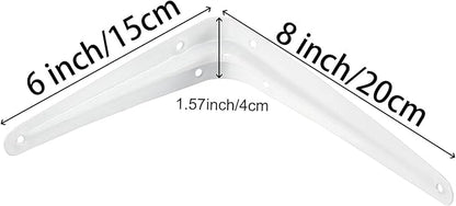 ZOENHOU 24 Pack 6 x 8 Inch White Shelf Brackets, Heavy Duty L Bracket Support with 144 Screws and 72 Expansion Tubes, Metal Wall Corner Angle Shelving Shelf Bracket for Wall Hanging Shelves