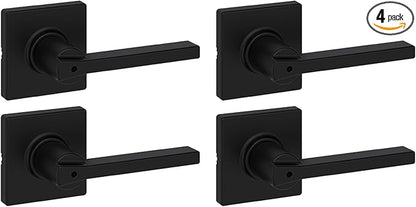 Kwikset Casey Interior Privacy Door Handle with Lock 4 Pack, Door Lever for Bathroom and Bedroom, Matte Black Reversible Keyless Turn Lock, with Microban Protection