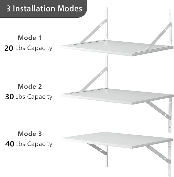 Deep Floating Wall Shelves - 4 Sets of 12 Inch Wide White Wood Shelves for Bathroom, Bedroom, Kitchen, Living Room