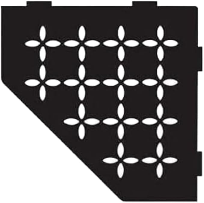 Schluter Pentagonal Corner Shelf for Tiled Walls - Floral Design, Aluminum Material, Matte Black Finish, 3/32" Thick Anchoring Tabs - SES2D5MGS