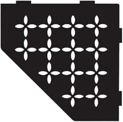 Schluter Pentagonal Corner Shelf for Tiled Walls - Floral Design, Aluminum Material, Matte Black Finish, 3/32" Thick Anchoring Tabs - SES2D5MGS