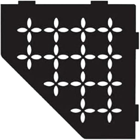 Schluter Pentagonal Corner Shelf for Tiled Walls - Floral Design, Aluminum Material, Matte Black Finish, 3/32" Thick Anchoring Tabs - SES2D5MGS
