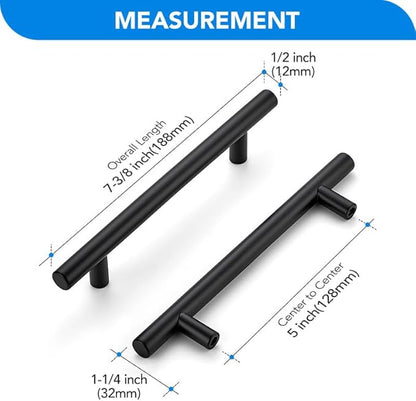 Black Cabinet Handles 5 Inch Hole Spacing Stainless Steel Drawer Pulls for Cabinets, Dresser, Bathroom 10 Pack