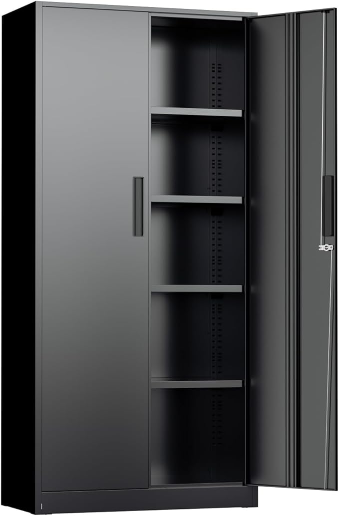 Oakcloud Metal Storage Cabinet Tool Organizer, 72" Lockable Garage Storage Tool Cabinets with 2 Doors and 4 Adjustable Shelves, Locking File Cabinet for Office, Home, School (72“ Standard-Black)