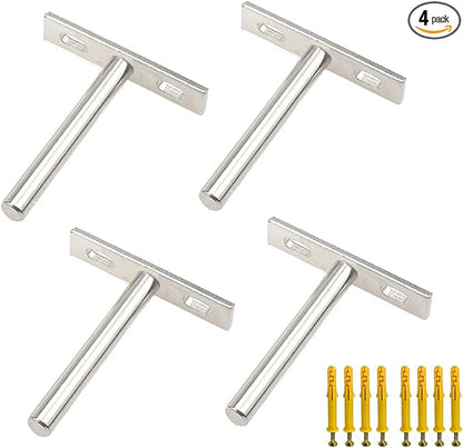 Floating Shelf Bracket 3-inch Hidden Shelf Brackets for Wood Shelves Wall Mount Blind Shelf Supports with Screws and Wall Plugs, Silver -4pcs