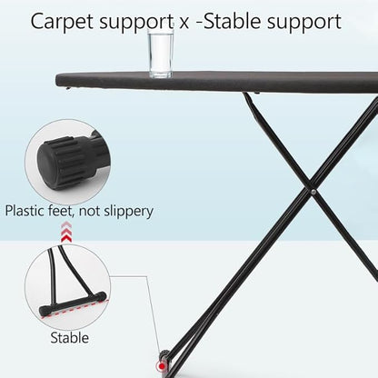 Deluxe Ironing Board with Heat-Resistant Cover & Thick Felt Pad, Foldable Design with Heavy-Duty Steel Legs, Iron Rest & Hanger, Ideal for Home, Laundry, Hotel, or Sewing Room – Iron Board Silver/Grey