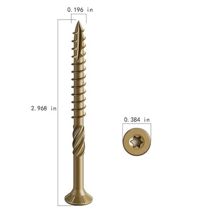 #10 * 3" Deck Screws, (137pcs) 2 lbs.Exterior Wood Screws, Rust Resistant epoxy Coated, Bronze, T25 Star Bit