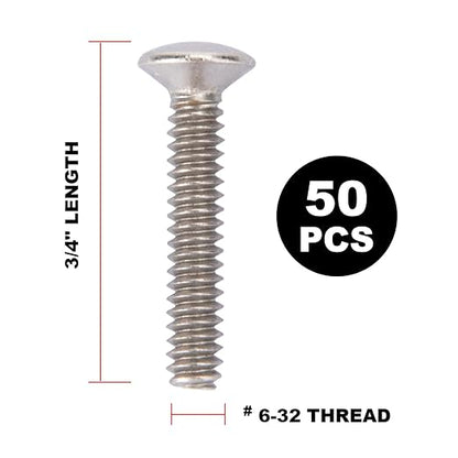 Henne Bery 3/4" Long 6-32 Thread, Oval Head Milled Slot Replacement Wall Plate Screws, 50 Pack, Satin Nickel/Brushed Nickel