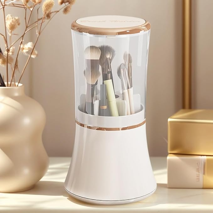 Exquisite makeup brush organizer, Makeup Brush Holder with Lid, Cosmetic Tools Storage Organizer for Vanity Desktop Bathroom Countertop ( White )