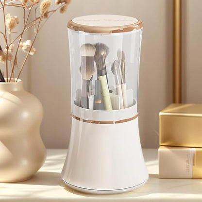 Exquisite makeup brush organizer, Makeup Brush Holder with Lid, Cosmetic Tools Storage Organizer for Vanity Desktop Bathroom Countertop ( White )