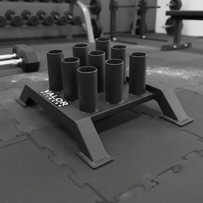 Valor Fitness Olympic Barbell Holder – Vertical 9 - Bar Storage Rack with Protective Sleeve Inserts – Space-Saving Steel Stand for Home Gym & Commercial Gyms