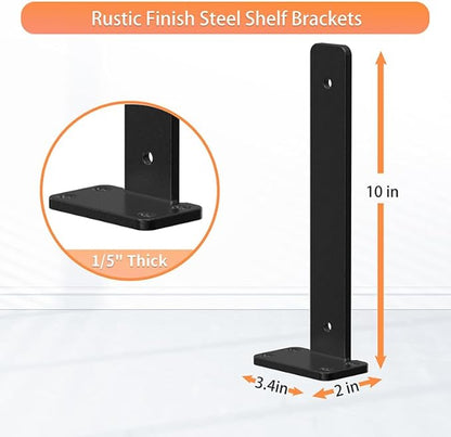Floating Shelf Brackets upgraded,10 inch, Black Heavy Duty Iron Shelf Brackets, Industrial Modern Floating Shelf Support for Wall Mount Shelves,Wide Brackets ,4 Pack, Support DIY(5mm Thickening Type).
