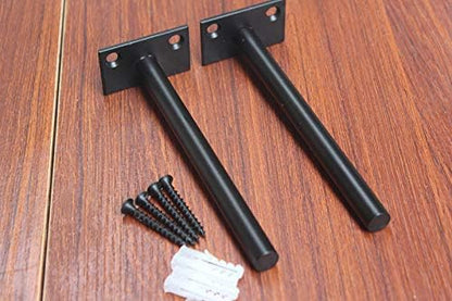 4 Pcs 6" Black Solid Steel Floating Shelf Bracket Blind Shelf Supports - Hidden Brackets for Floating Wood Shelves - Concealed Blind Shelf Support – Screws and Wall Plugs Included