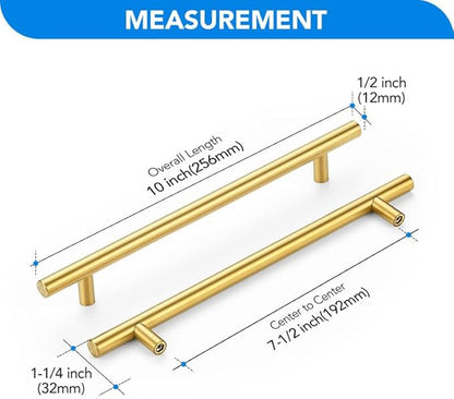 Brushed Brass Cabinet Handles 7-1/2 Inch Hole Spacing Stainless Steel Drawer Pulls for Cabinets, Dresser, Bathroom 5 Pack
