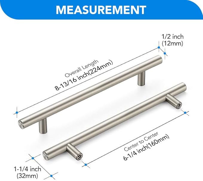 Brushed Nickel Cabinet Handles 6-1/4 Inch Hole Spacing Stainless Steel Drawer Pulls for Cabinets, Dresser, Bathroom 5 Pack