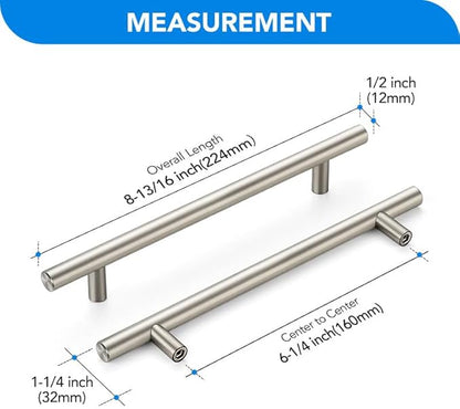 Brushed Nickel Cabinet Handles 6-1/4 Inch Hole Spacing Stainless Steel Drawer Pulls for Cabinets, Dresser, Bathroom 5 Pack