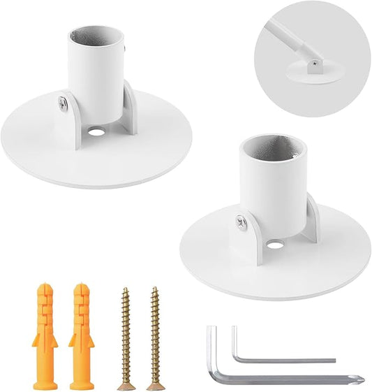 Adjustable Shower Curtain Rod Bracket, 2Pcs Different Sizes Titanium Steel Single Swivel Flange Heavy Duty Closet Rod Holder with Screws (White, Inner Dia. 22mm & 26mm)