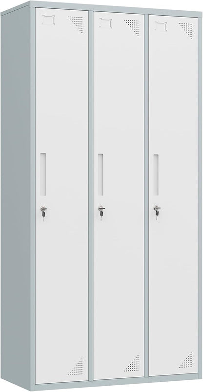 Letaya Metal Lockers for Employees，71" Employees Storage Cabinet with Lock, Steel Storage Locker for Gym, School, Home, Office Staff (Grey White, 3 Door)