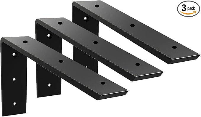 WINKER Countertop Support Bracket 3 Pack Heavy Duty 3/8" Thick Hidden L Shelf Bracket 12" x 6" x 2.5" Metal Corbels for Quartz/Granite/Wood/Concrete/Laminate Countertops, Black