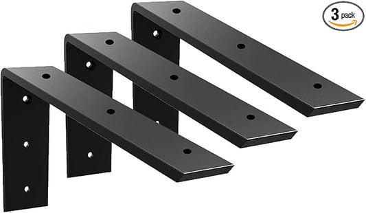 WINKER Countertop Support Bracket 3 Pack Heavy Duty 3/8" Thick Hidden L Shelf Bracket 12" x 6" x 2.5" Metal Corbels for Quartz/Granite/Wood/Concrete/Laminate Countertops, Black