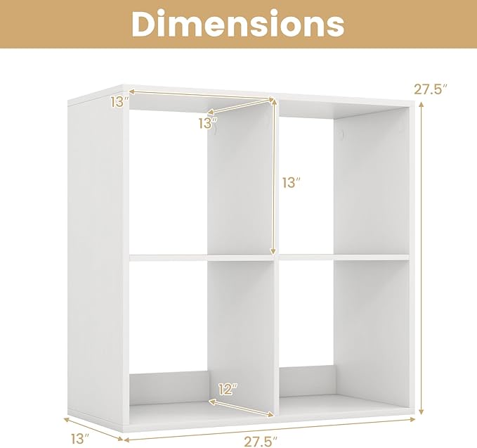 Giantex 4-Cube Bookcase, White Cubby Bookshelf w/Back Guardrail & Anti-Tipping Kits, 6-Tier Freestanding Storage Organizer with Shelves, Open Back Display Rack for Living Room, Bedroom, Study