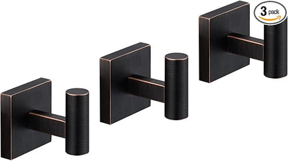 KOKOSIRI Robe Hooks Bathroom Towel Coat Hook for Bath Kitchen Hardware Wall Mounted, 3 Pack Oil Rubbed Bronze Stainless Steel B1013ORB-P3