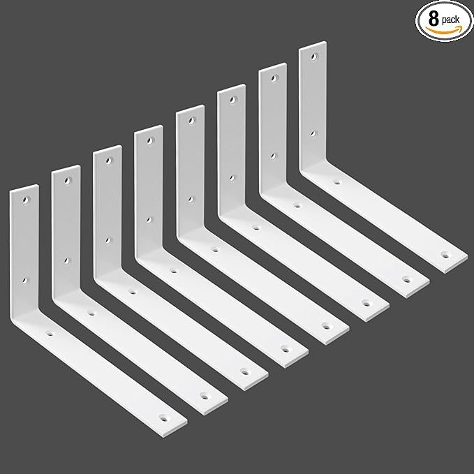 Shelf Brackets 8 Inch Wall L Brackets 8PCS Heavy Duty for Shelves Metal White Rustic Industrial Brackets for DIY Opening Shelves Project Hardware Included