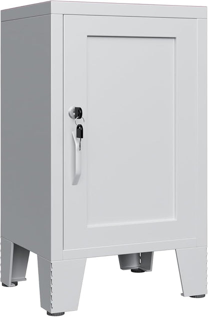 ALBAD Metal Nightstand with Lockable Cabinet, Compact Mini Locker Bedside Table for Kids & Adults, Modern Steel Side Table for Bedroom, Dorm, or Living Room (White)
