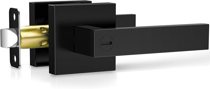 1 Pack Matte Black Door Handles, Keyless Interior Door Knobs, Privacy Door Lever Locksets for Bedroom Bathroom, Heavy Duty Square Door Lock, Reversible for Left&Right Handled Doors