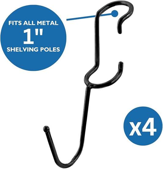 Shelf Pole Hooks | 5-Pack Black 1" J Hooks | Snap-On Hanging Hooks for Wire, Metal & Metro Shelving | Heavy Duty Garage, Workshop, Basement & Pantry Storage Hooks