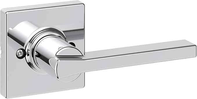 Kwikset Casey Dummy Door Handle, Single Sided Lever for Closets, French Double Doors, and Pantry, Polished Chrome Non-Turning Reversible Interior Push/Pull Lever