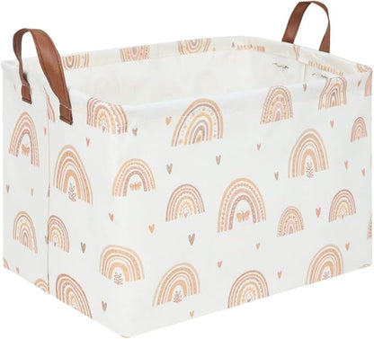 Boho Rainbow Baskets Rectangular,girl basket,Waterproof foldable canvas laundry basket,Nursery hamper,Room Decor,Shelf Basket(Rainbows)