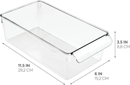 iDesign Linus Plastic Fridge and Freezer Storage Organizer Bin with Handle, Clear Container for Food, Drinks, Produce Organization, BPA-Free , 11.5" x 6" x 3.5", Clear