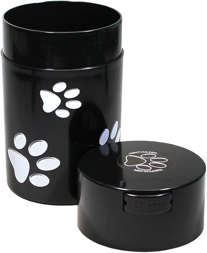 Tightpac America Pawvac 6 Ounce Vacuum Sealed Pet Food Storage Container; Black Cap & Body/White Paws, tv3 (TV3-SBKP)