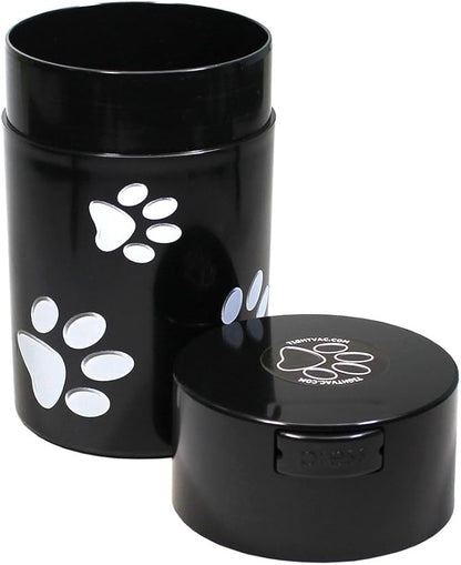 Tightpac America Pawvac 6 Ounce Vacuum Sealed Pet Food Storage Container; Black Cap & Body/White Paws, tv3 (TV3-SBKP)