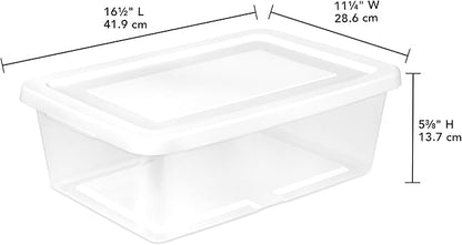 Sterilite 36 Pack Storage Box, 12 Quart Stackable Tote, Clear Plastic Container with Secure Snapping Lids for Home and Office Organization, White