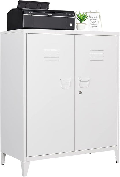 Metal Storage Cabinet,Home Office Cabinet with Doors and Adjustable Shelves,Locking Cabinet with Adjustable Leg Levelers Assembly Required(White)