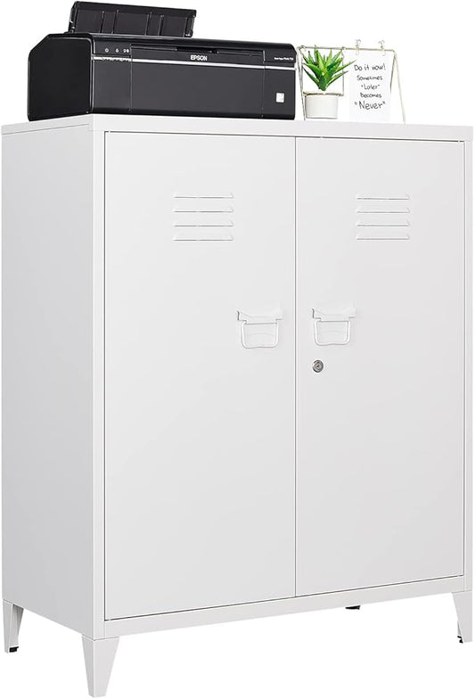 Metal Storage Cabinet,Home Office Cabinet with Doors and Adjustable Shelves,Locking Cabinet with Adjustable Leg Levelers Assembly Required(White)