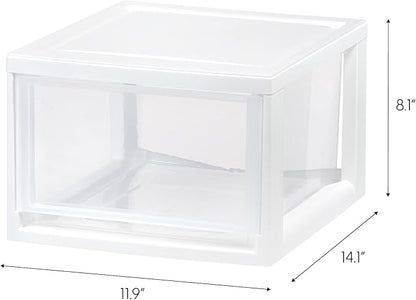 IRIS USA 14.5 Qt. Plastic Drawer Storage Organizer Stacking Drawers, 3-Pack, Stackable Unit with Sliding Drawer for Clothes Bedroom Kitchen Under Sink Pantry Craft Room Bathroom Dorm Office, White