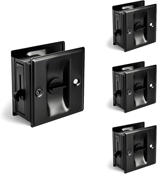 HOMOTEK 4 Pack Privacy Pocket Door Lock Hardware with Pull Pocket & Bi-Fold Door Hardware- Replace Old Or Damaged Sliding Door Locks Quickly and Easily, 2-3/4”x2-1/2”, for 1-3/8” Thickness Door, Black