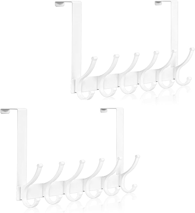 Door Hooks for Hanging, Over The Door Towel Racks for Bathroom, Coat Rack Door Towel Hanger Towel Hooks (2Pack, White, Fit 1-3/4" Doors)