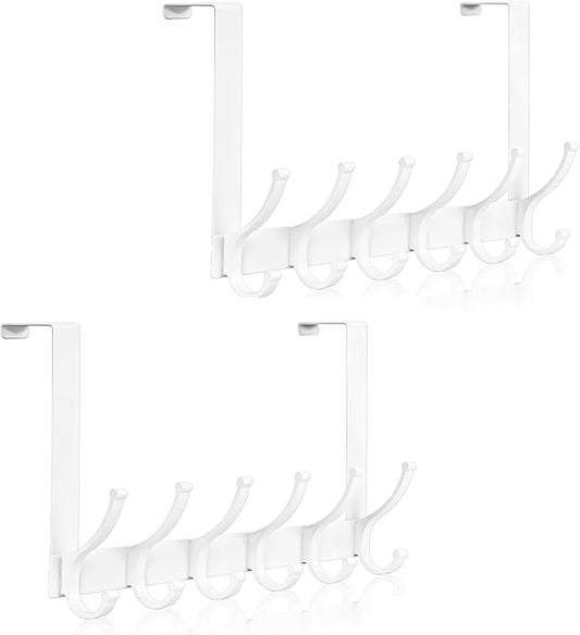 Door Hooks for Hanging, Over The Door Towel Racks for Bathroom, Coat Rack Door Towel Hanger Towel Hooks (2Pack, White, Fit 1-3/4" Doors)
